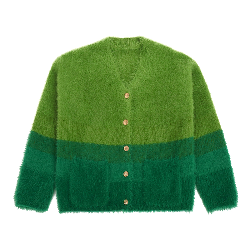 green ombre faux mohair knit cardigan