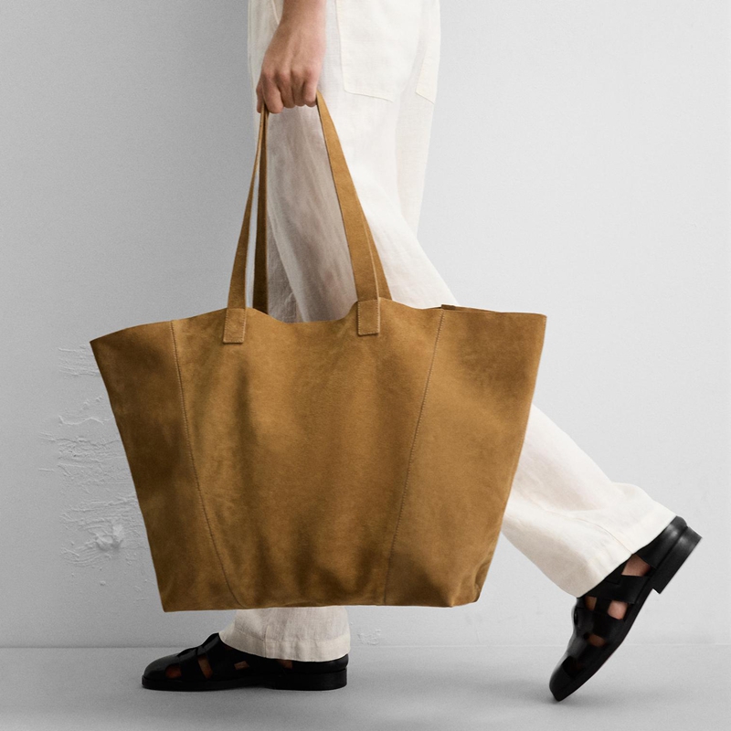 suede tote bag lifestyle front view