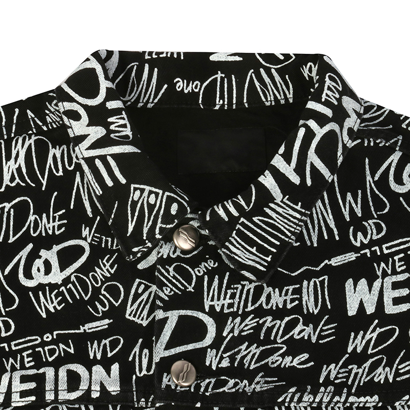 custom logo print denim jacket collar details