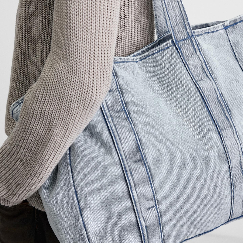 denim tote bag lifestyle details view