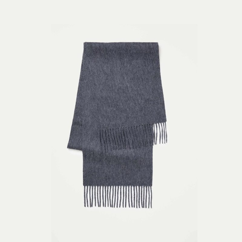 gray fringed wool-blend scarf view