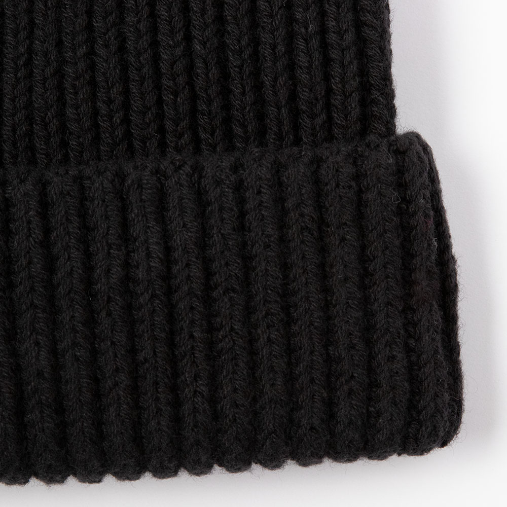 black ribbed knit cuffed beanie detail