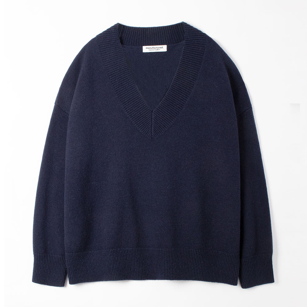 navy blue oversized v-neck knit sweater