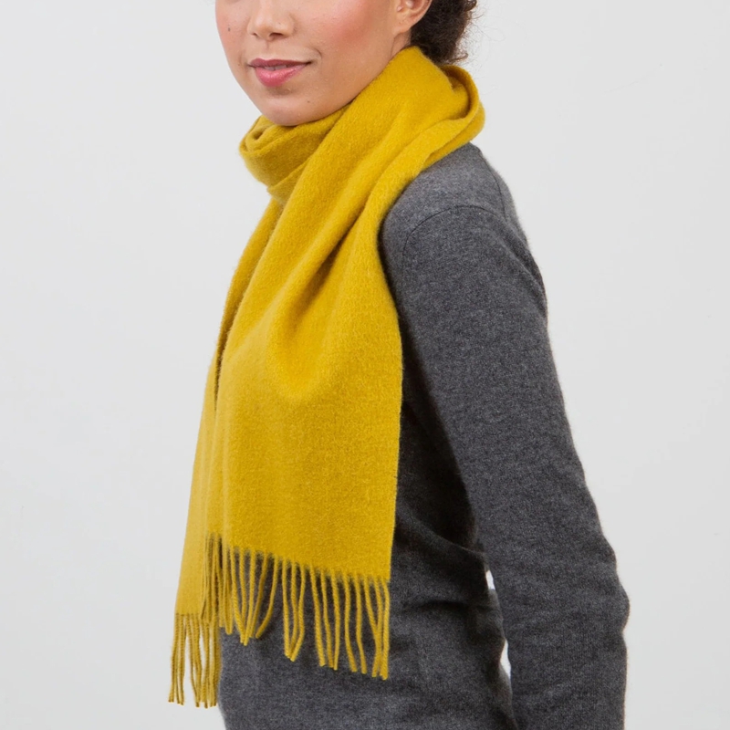 custom soft fringed winter scarf lifestyle side view