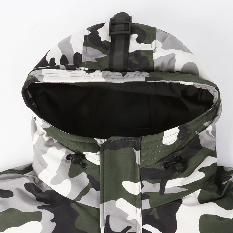custom camouflage puffer jacket with hood