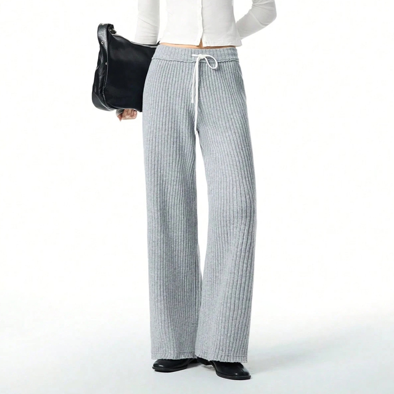 ribbed knit wide leg pants front view