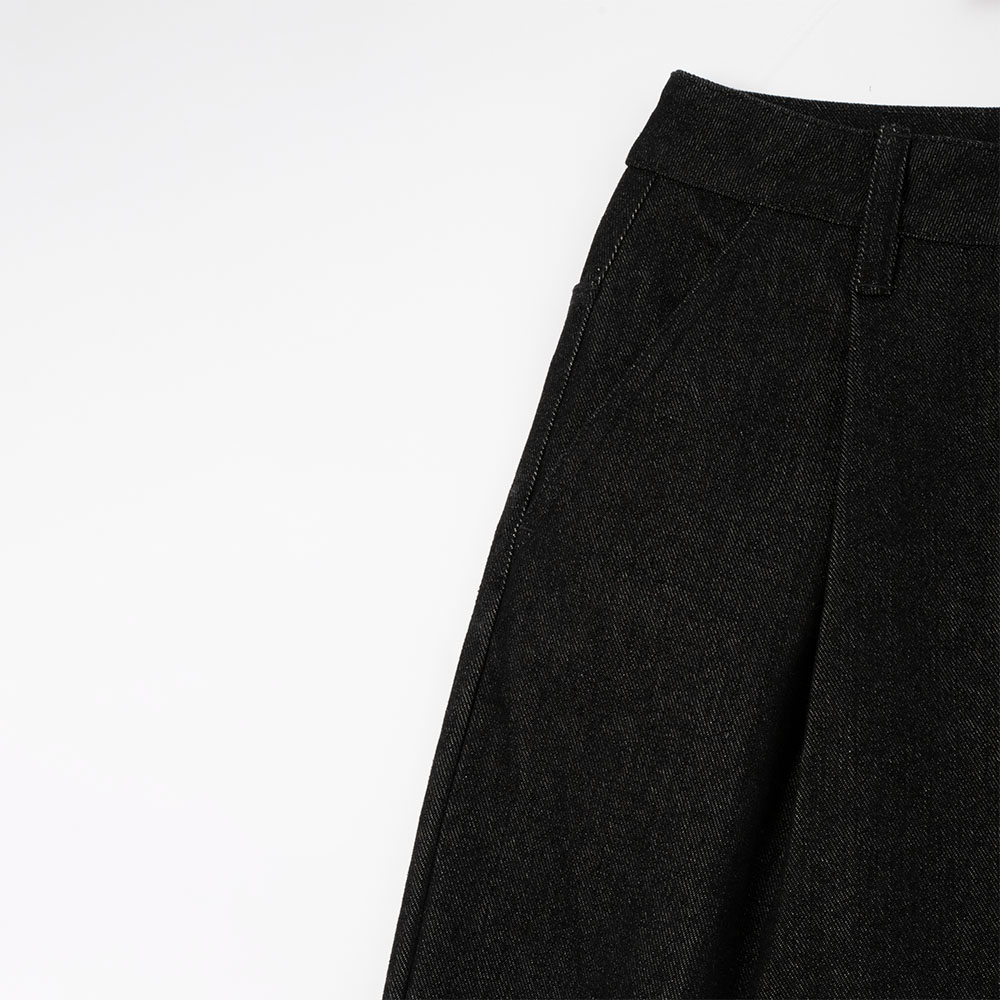 custom black denim culotte shorts pocket view