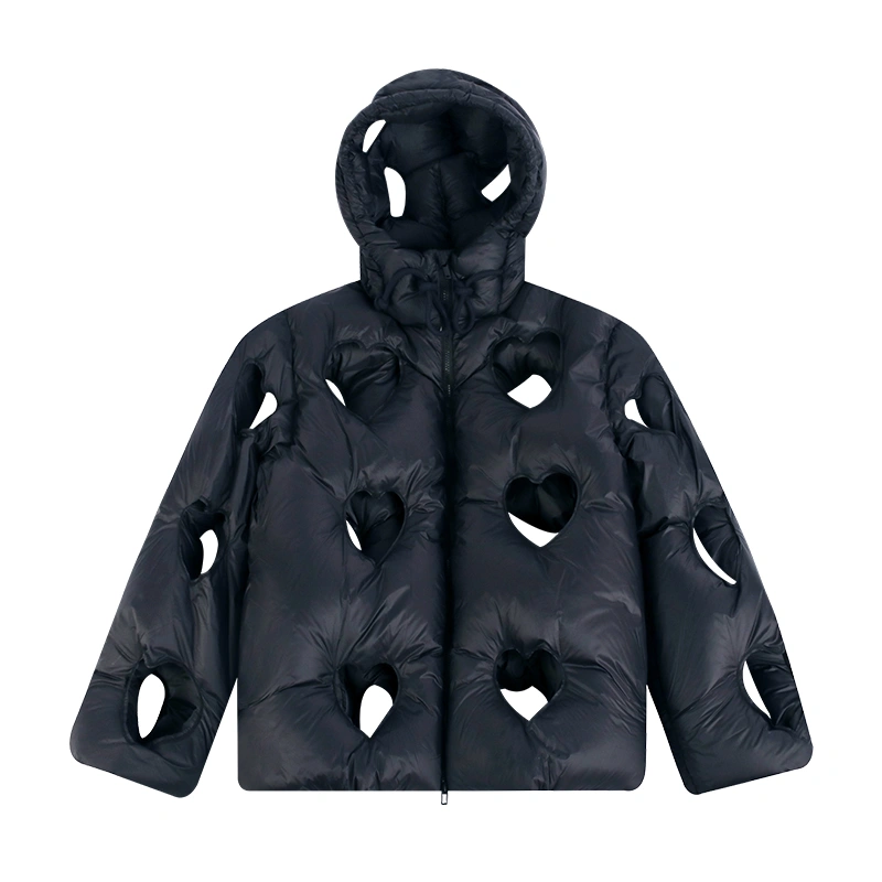heart cutout puffer jacket front view