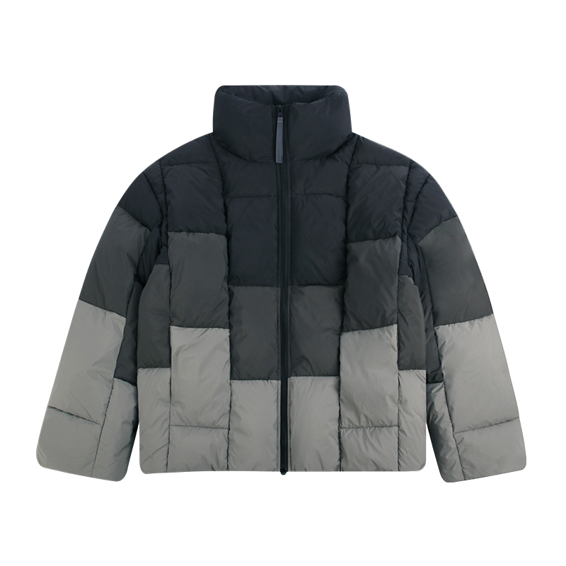 gradient patchwork puffer jacket front view