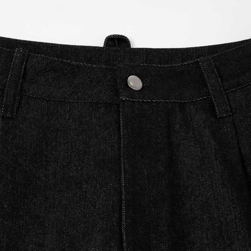 custom black denim culotte shorts waistband detail