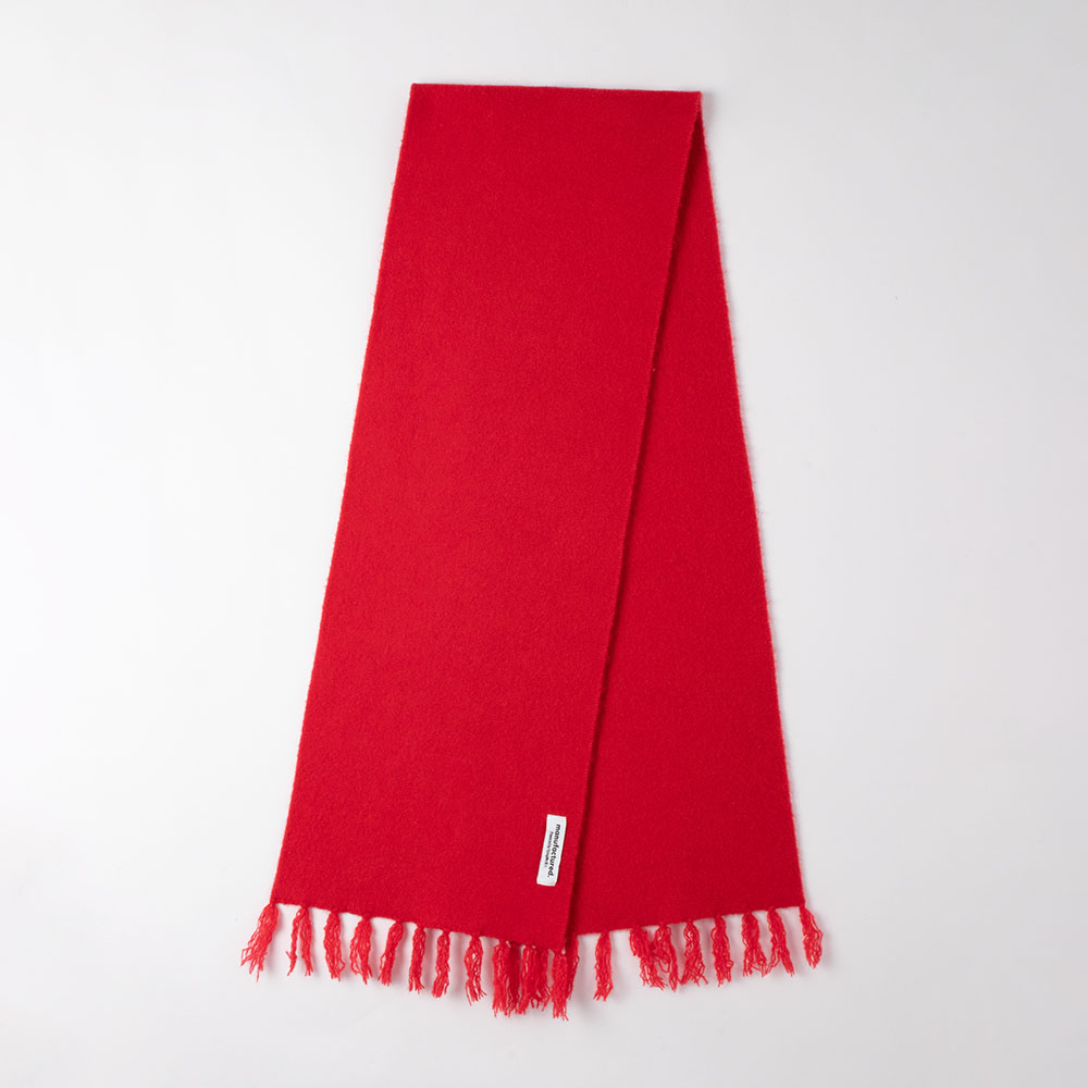 red fringed wool-blend scarf front view