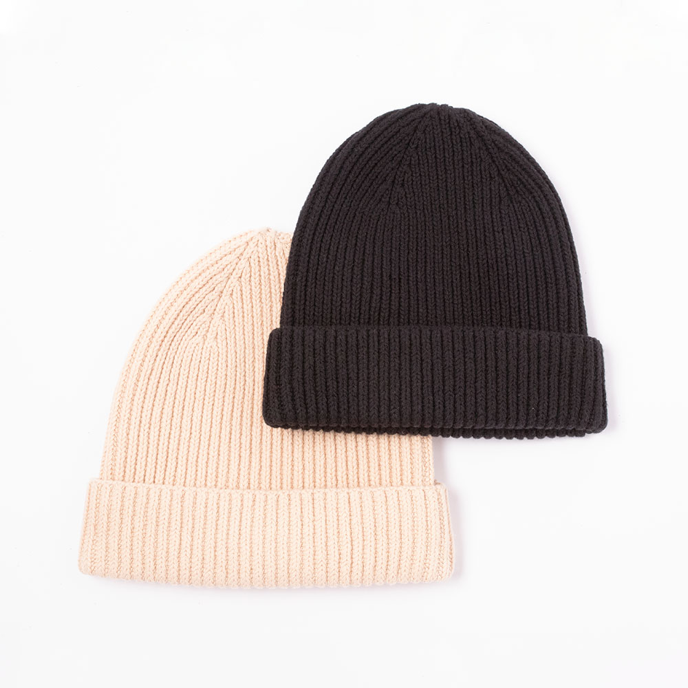 black ribbed knit cuffed beanie front view