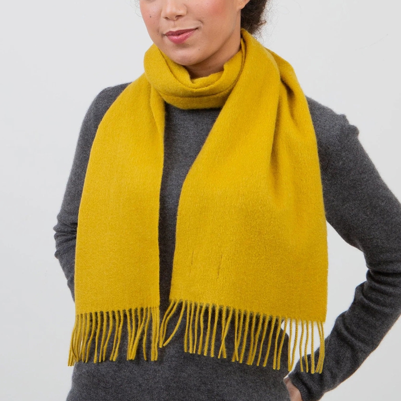yellow fringed wool-blend scarf