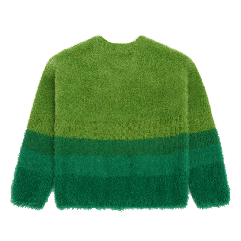 green ombre faux mohair knit cardigan back view