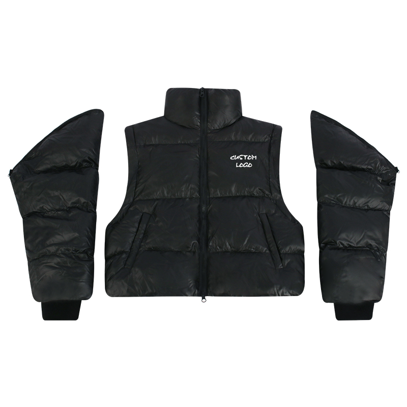 detachable sleeve puffer jacket front view