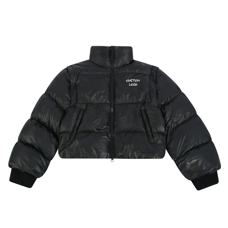 detachable sleeve puffer jacket full front view