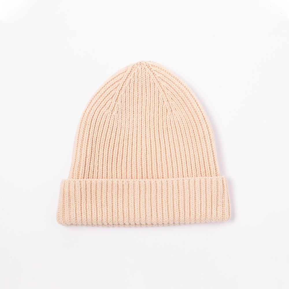 beige ribbed knit cuffed beanie