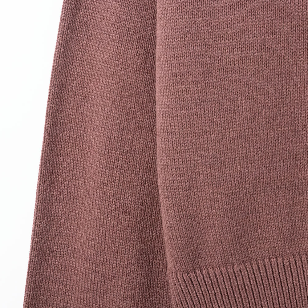 brown half-zip mock neck knit sweater fabric detail