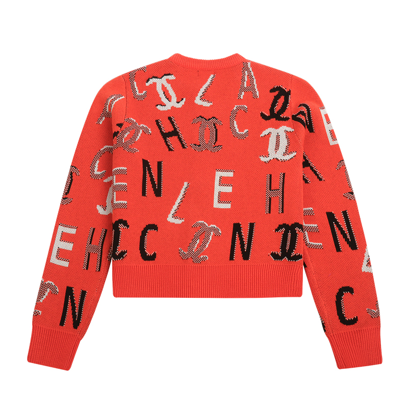 red logo intarsia knit cardigan back view