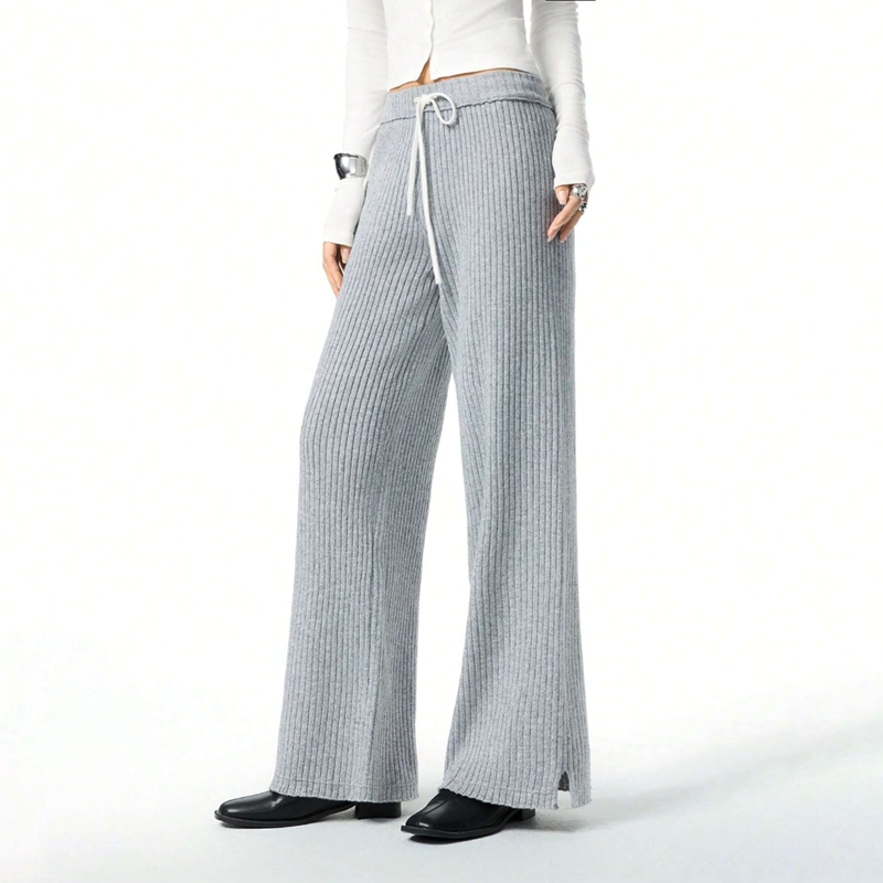 ribbed knit wide leg pants side view