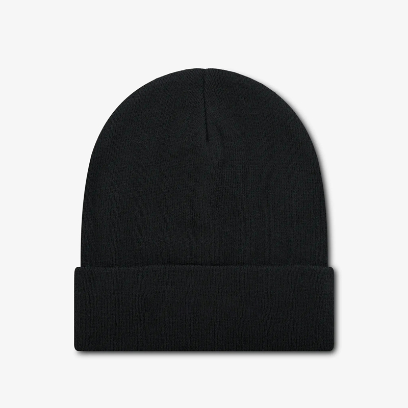 balck knit cuffed beanie custom winter headwear manufacturer