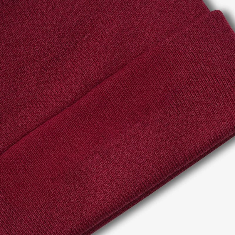 burgundy knit cuffed beanie knit texture detail