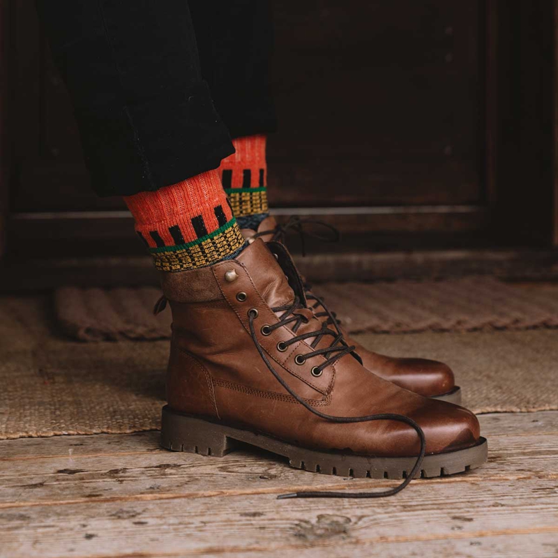 custom jacquard crew socks lifestyle cuff detail