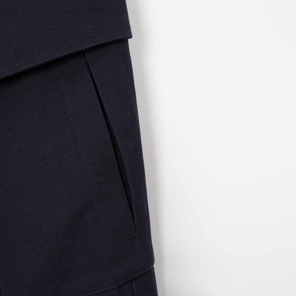 custom navy cargo pants pocket detail