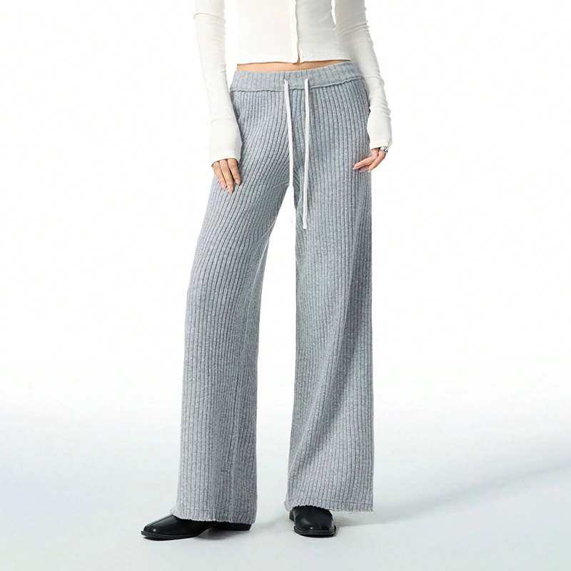 ribbed knit wide leg pants back view