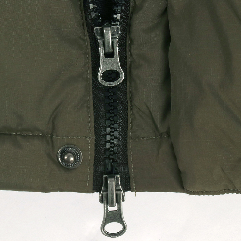 custom hooded down coat zipper detail