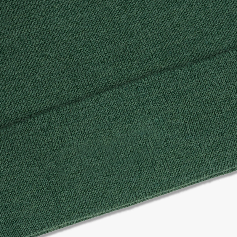 dark green knit cuffed beanie folded cuff detail private label knit beanie production