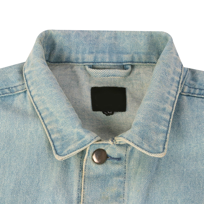 custom portrait print denim jacket collar detail