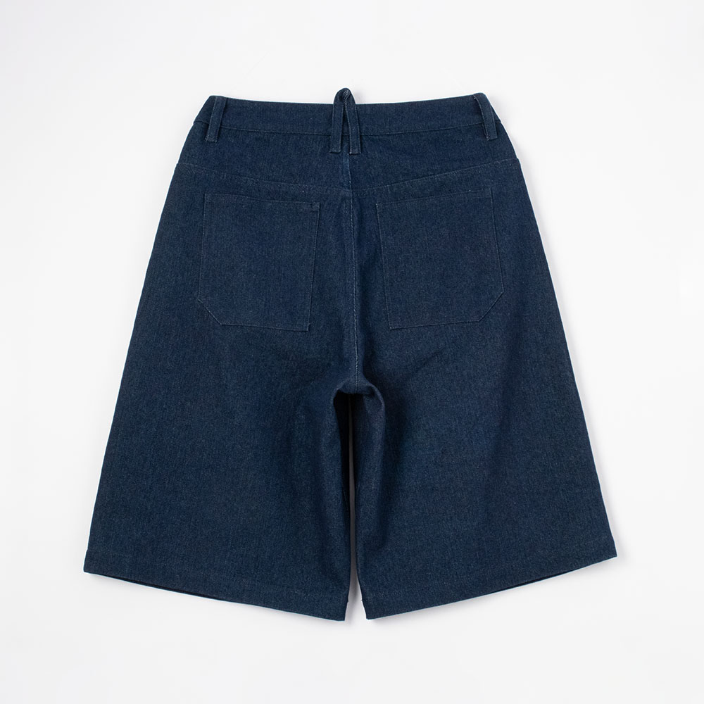 dark wash denim shorts back view