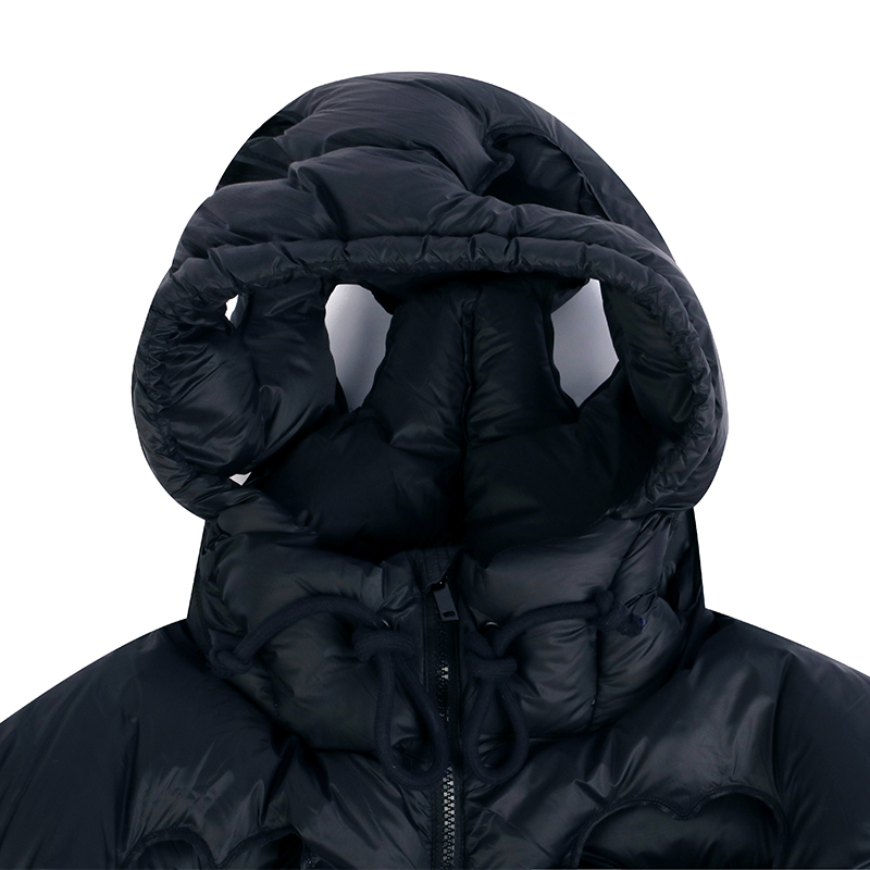 custom cutout puffer jacket manufacturer sample hood details