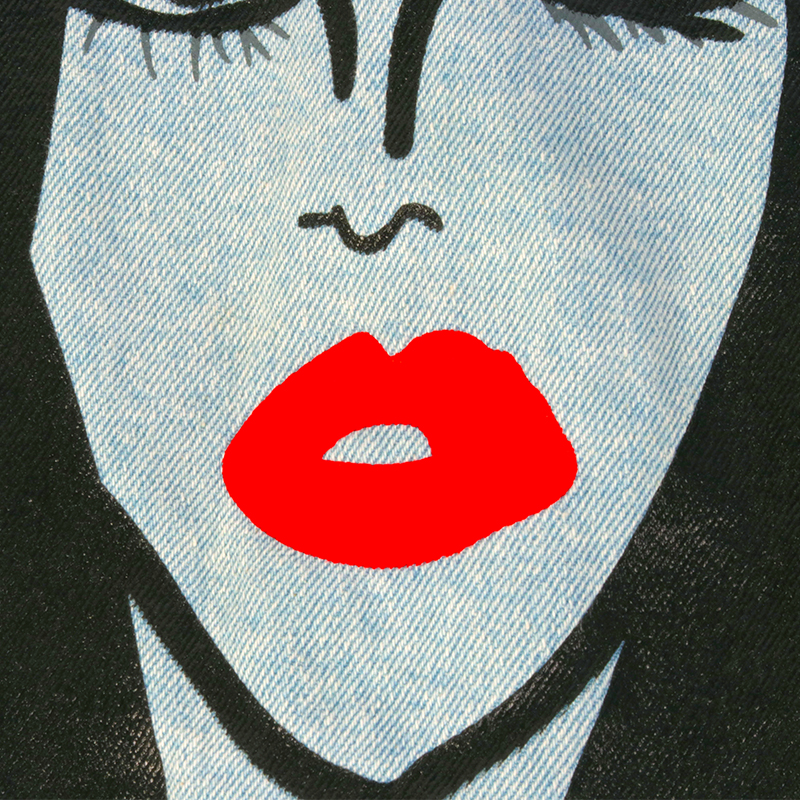 custom portrait print denim jacket back graphic detail