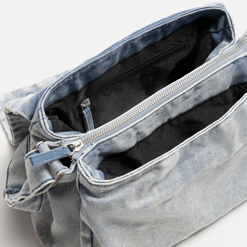 denim shoulder bag interior detail