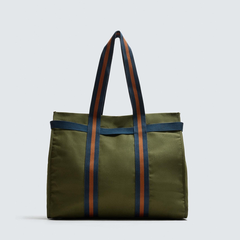 striped canvas tote bag front view