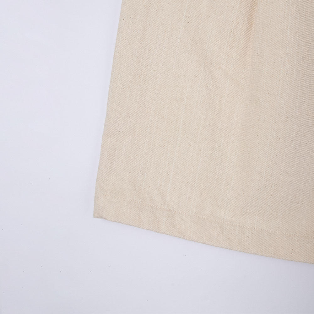 off white denim shorts hem view