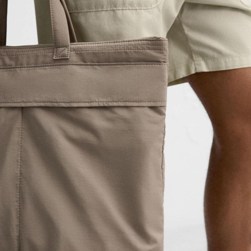 beige nylon tote bag lifestyle details view