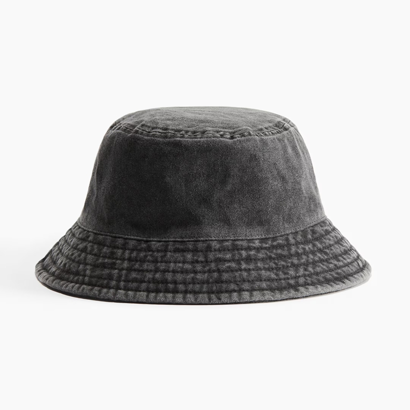 black denim bucket hat front view