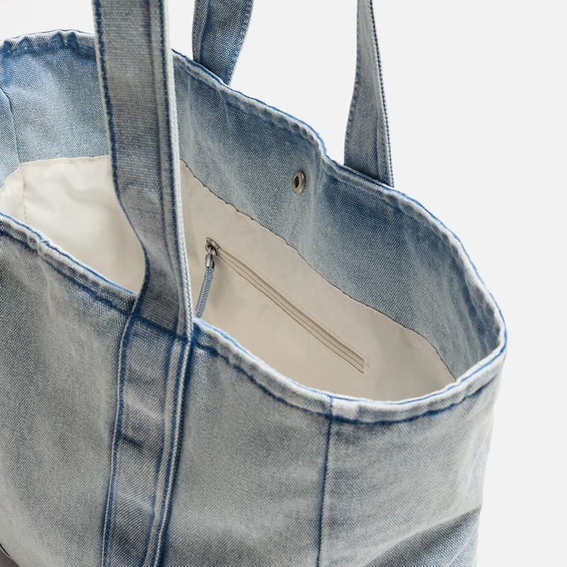 denim tote bag interior detail