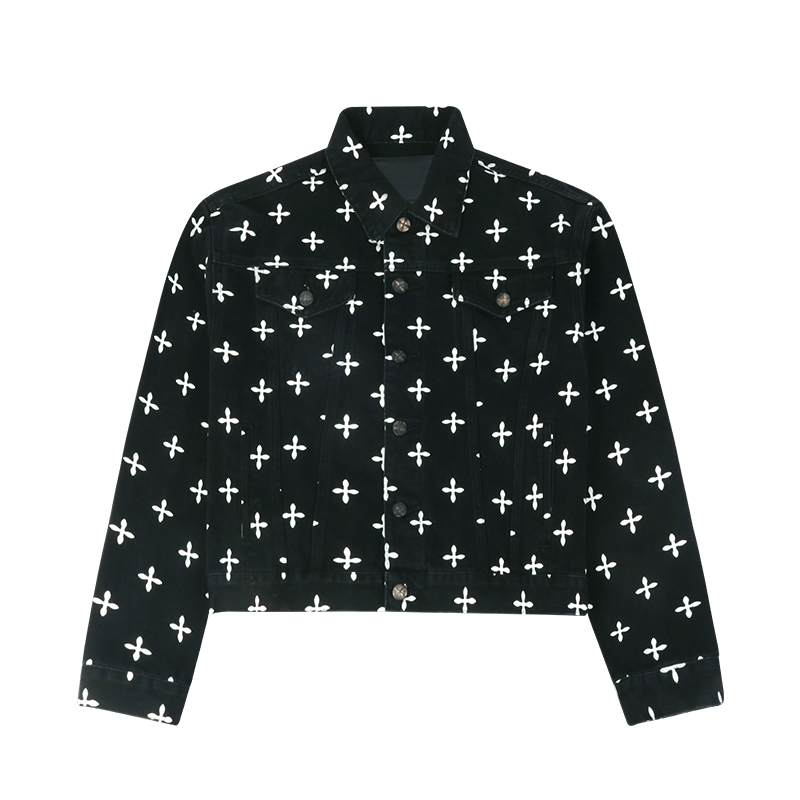 cropped denim jacket front view