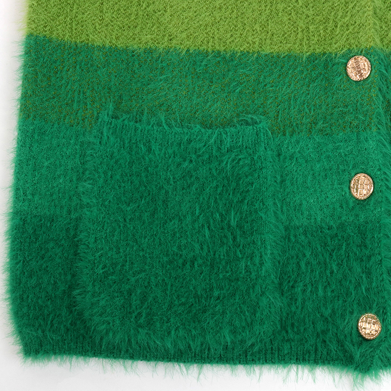 green ombre faux mohair knit cardigan fabric detail