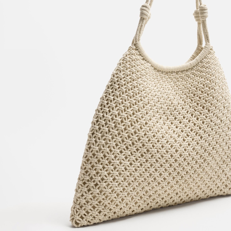 macrame tote bag front details view