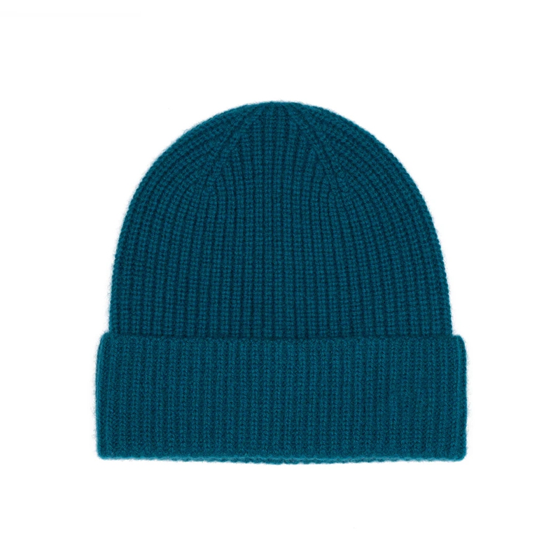 blue ribbed knit cuffed beanie front view
