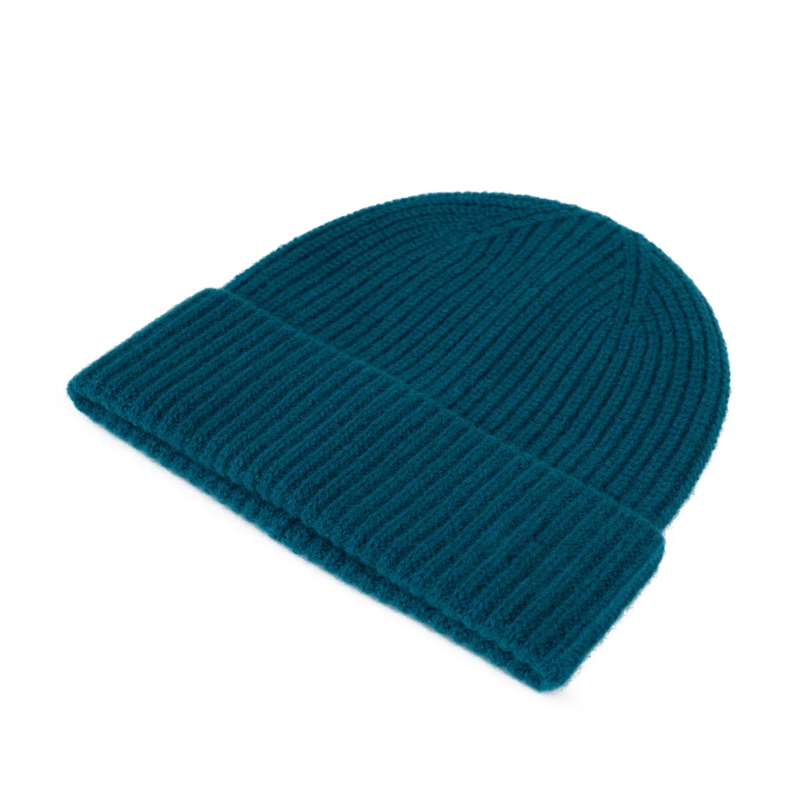 blue ribbed knit cuffed beanie flat view