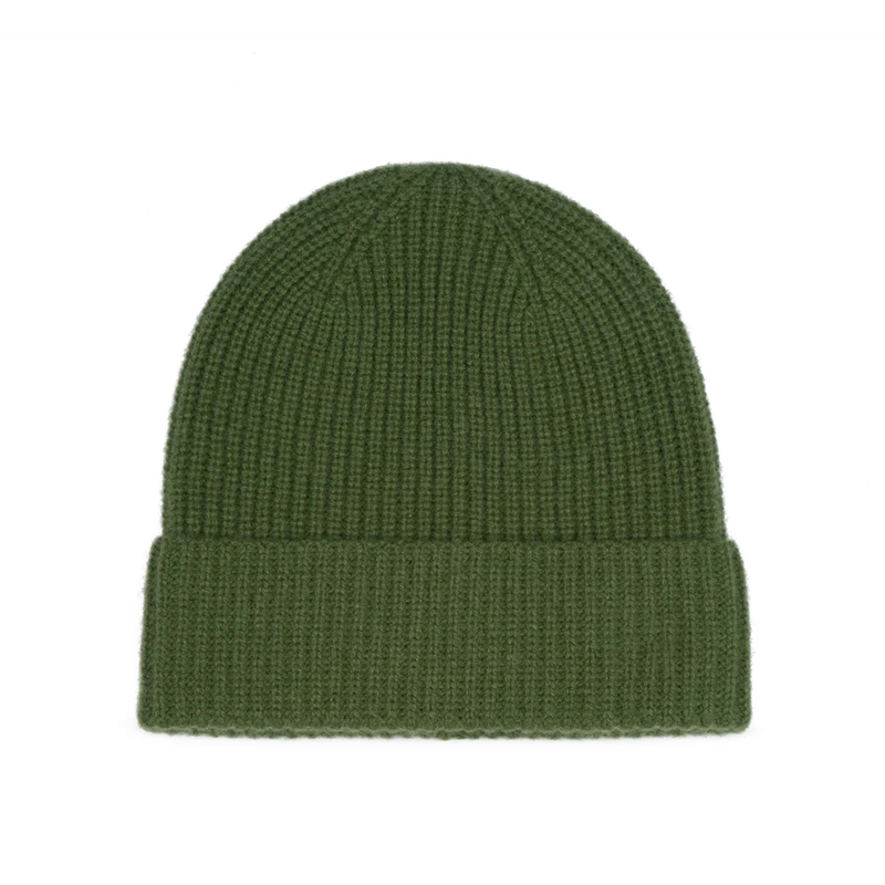 olive green ribbed knit cuffed beanie