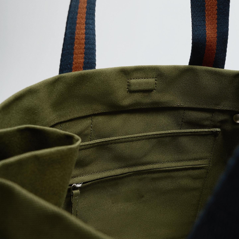 striped canvas tote bag interior detail