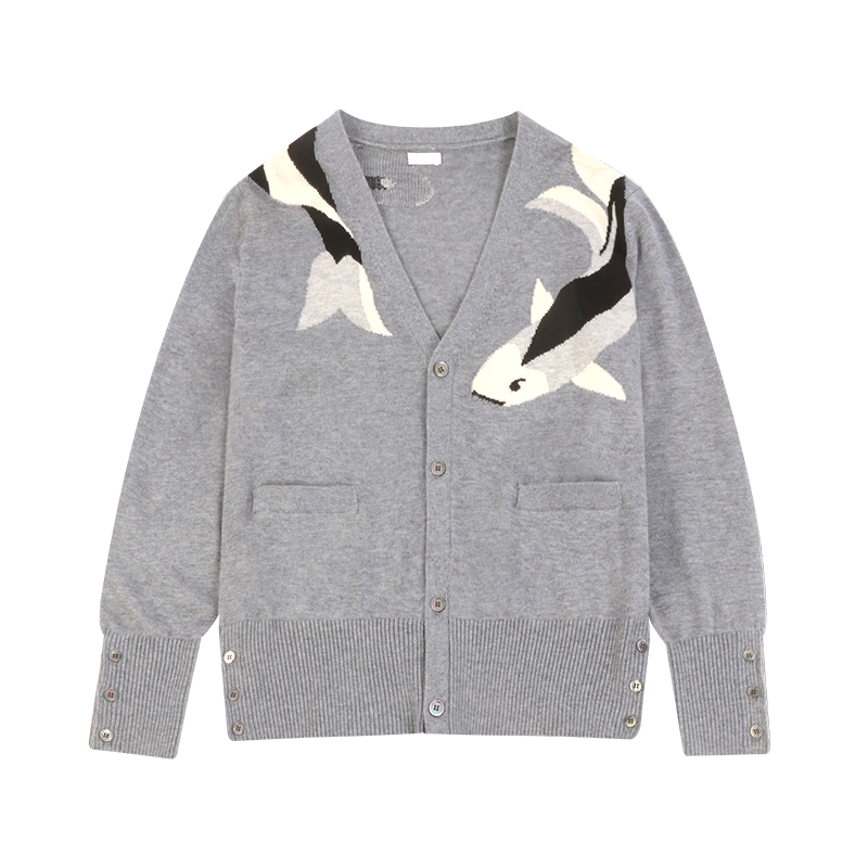custom koi fish intarsia knit cardigan