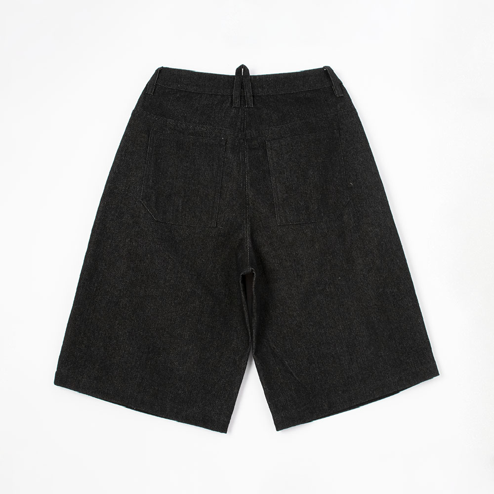 black denim culotte shorts back view